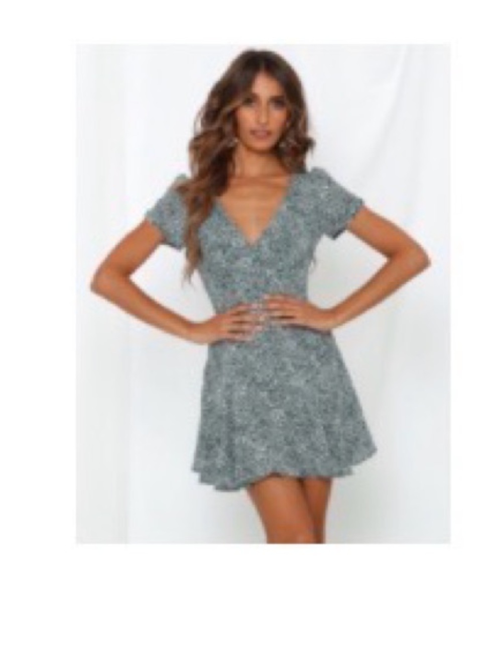 Hello Molly (Shareen) Green Floral V-Neck Short Sleeve Dress